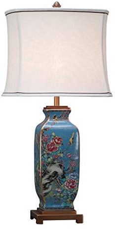 Fine Asianliving Lampada Da Tavolo Cinese Orientale asiatica Porcellana ceramica Lampada Da Comodino Lampada Da Scrivania paralume JingdeZhen Manda decorazione 16x16x