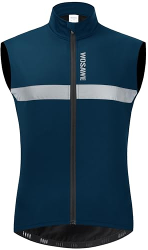WOSAWE Män cykelväst, fleece termisk sport fårlös jacka reflekterande löpning väst för höst vinter, BLÅ, 3XL