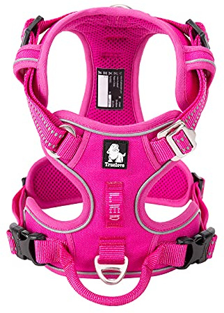 WINHYEPET True Love No Pull hundsele extra reflekterande husdjurssele för små medelstora hundar justerbar för löpning promenader vadderad mjuk nätväst enkel kontroll TLH56512(Fushcia, S)