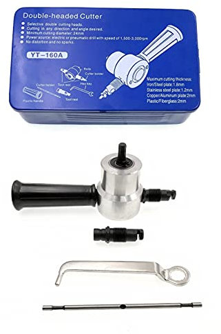 JZK YT-160A Coupe métal à double tête de grignoteuse, accessoire de perceuse, trousse à outils de grignoteuse en métal pour réparation et entretien de voitures et tôle