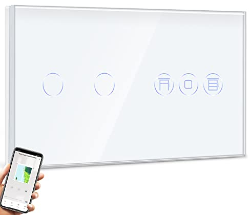 BSEED Alexa Lichtschalter mit Rolladenschalter,2 Fach 1 Weg WiFi Touch Schalter Fernbedienung mit Smart Life/Tuya APP,Smart Rolladenschalter arbeitet mit Alexa,Google Home,Smart Jalousieschalter Weiß
