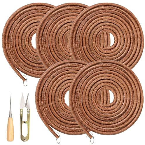 GZcaiyun 5 Pcs Courroie Machine à Coudre en Cuir, 1.83m × 5mm Courroie de Machine à Coudre pour Machines à Coudre à Pédale à L'ancienne, avec Ciseaux et Alêne