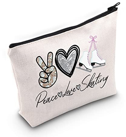 WZMPA Kosmetiktasche für Eislaufen, Eiskunstlauf, inspiriertes Geschenk, Frieden, Liebe, Skaten, Make-up, Reißverschlusstasche, Skaten, Eisartikel, Peace Skating, Passform:
