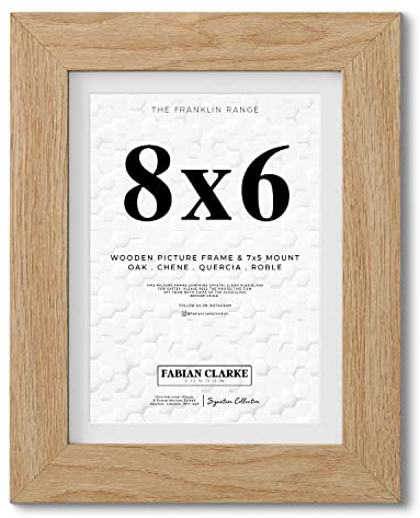 Fabian Clarke London® 8x6 Modern Oak Wooden Picture Photo Frame with White Mount to Hang Portrait or Landscape