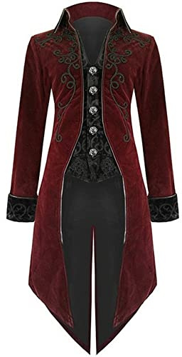 GOLDSTITCH Mens Medieval Steampunk Tailcoat Velvet Victorian Gothic Vintage Frock Halloween Costume Coat
