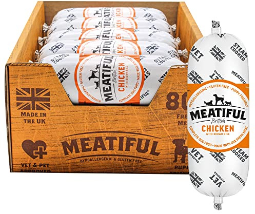 Meatiful | Complete Wet Dog Food, British Chicken with Brown Rice | Natural Ingredients with Added Vitamins & Minerals | 80% Fresh Chicken | Hypoallergenic & Gluten Free (10 x 320g)