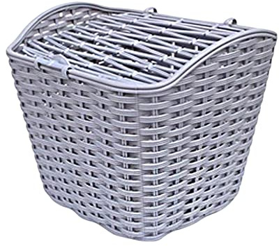 Cestino per Bici in plastica Contenitore per Articoli Vari Staccabile di Grandi Dimensioni con Coperchio Cestino per Manubrio Anteriore per Bicicletta, Grigio