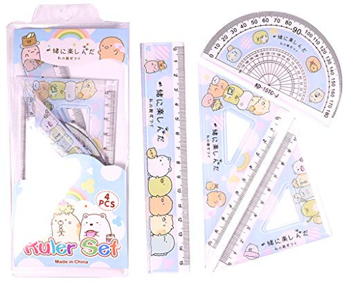 Oilmal Règle de Mesure Triangulaire - 4 Pièces Kawaii Dessin Animé - Fournitures pour Étudiants - Mesure à la Main