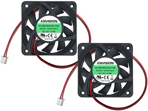ANVISION 2-Pack 60mm x 15mm DC 12V Brushless Cooling Fan, Dual Ball Bearing, 60mm x 15mm, Desktop, Laptop
