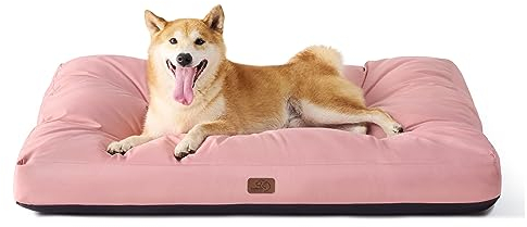 BEDSURE Hundekissen Grosse Hunde waschbar - 91x68cm Hundebett wasserdicht L für große, mittelgroße Hunde gepolstert Hundematte Rosa in 10cm Höhe