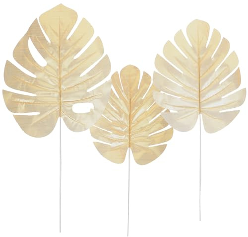 LIFKOME 12pcs Artificial Gold Palm Leaves Golden Monstera Artificial Decorative Leaves Golden Faux Tropical Leaves for Home Wedding Party Hawaiian Decoration (Size S+ +L)
