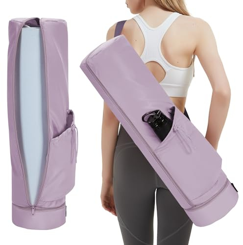 sportsnew Yoga Mat Bag Large with Carrying Strap, Bottle Pocket and Wet Compartment, Long Pilates Bag with Full Zipper for Thick Mat