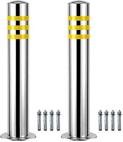 2 Postes de Seguridad fijos de Acero para entradas, barreras de estacionamiento de 600/750 mm de Altura, Bloqueador de protección antiestacionamiento, bolardos de Seguridad de Acer