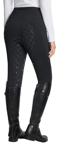 BALEAF Damen Winter-Reithose Fleece-Reithose Vollbesatz Reithose Reißverschluss-Taschen Leggings Schwarz L