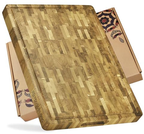 YOUSUNLONG Tagliere XXL grande End-Grain Teak Block, 61 L x 46 L x 3,8 D cm, tagliere per la cucina con manici scanalati, tagliere per formaggio e piano cottura