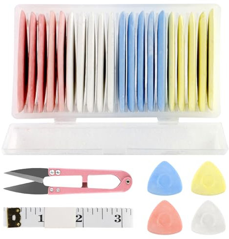 WATUNID 20 Stück Schneiderkreide, Stoffkreide, Nähkreide,Nähen Kreidestift mit Schneiderlineal und Schere, Schneiderkreidestift für Schneiderarbeiten, Quilten, Fabric Making DIY Clothing(4 Farben)