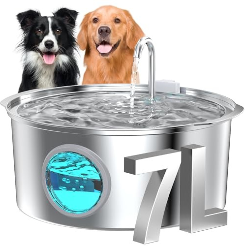 Dog Water Fountain for Drinking: Stainless Steel Cat Water Fountain for Drinking - 7L/236oz/1.8G Quiet Pet Fountain Water Bowl - Convenient Handle-Design - for Large Dogs Cats & Multi-Pets Home