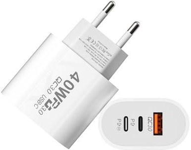 Chargeur USB-C 40W Rapide 3 Ports avec Câble 1m – Adaptateur Secteur PD & QC3.0 – Compatible avec iPhone, Huawei, Xiaomi, iPad, MacBook