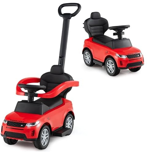 COSTWAY 3 en 1 Porteur Enfant avec Volant & Klaxon & Son de Démarrage, Voiture à Pousser Enfant avec Coffre sous Siège, Poignée & Barrière de Sécurité Amovible, Charge 25kg pour 18-36 Mois (Rouge)