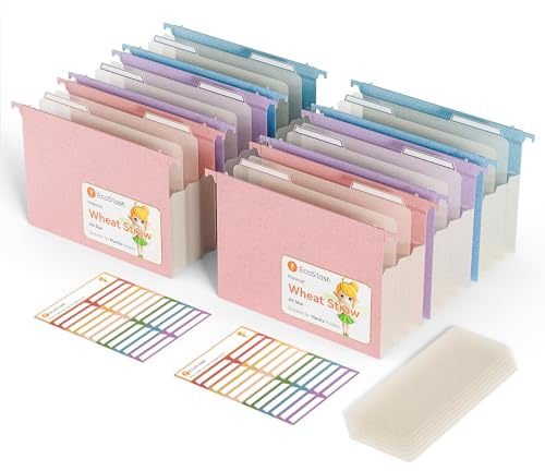 EcoStash Cartelle Sospesa A4 per Schedario, Cartella Espandibile in Paglia di Grano, Tasche da 12 cm, Grande Capacità, Senza BPA, Ritorno alla Natura, Vita Sana, Archivio Documenti Ufficio - 6PCS