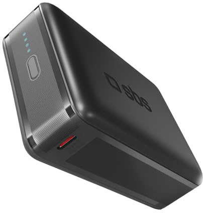 SBS NanoTube PowerBank HD, 20000mAh, 65W Strömförsörjning (PD 3.1 PPS), AFC | Strömbank med snabbladdning, högdensitetsteknik, USB-C, bärbar reseladdare, kompakt design, svart
