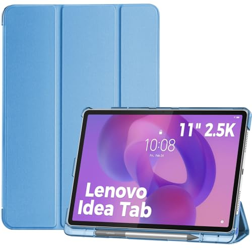 ProCase Folio Case for Lenovo Idea Tab 11 2025/K11 Gen 2 with Pen Holder, Lenovo Idea Tab 11 Inch TB-336ZU/336FU Slim Stand Tri-Fold Hard Shell Protective Tablet Cover Translucent Back -Blue