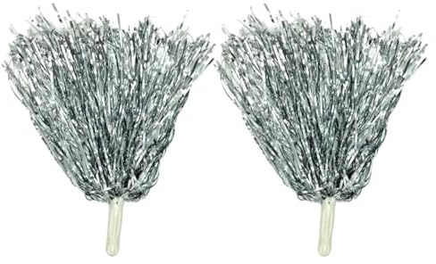 4 pezzi Pompon da cheerleader con manico in plastica in lamina metallica colorata for , sport, danza, allegria Per Cheerleading(Silver)