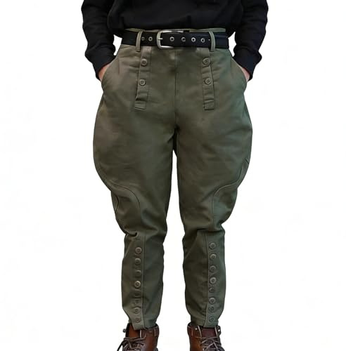 Pantalon d'équitation en coton style militaire de la Seconde Guerre mondiale - Pantalon d'équitation kaki avec fermeture boutonnée sur les jambes, vert militaire, XL