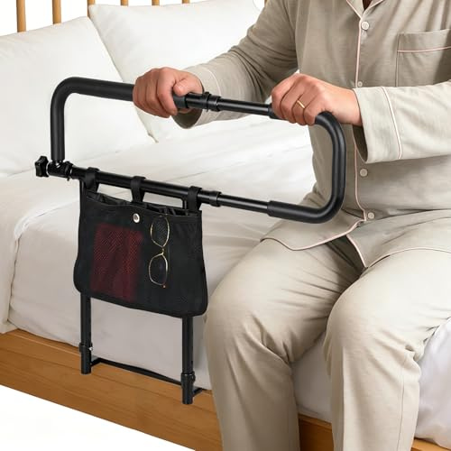 Bed Assist Rail, Bed Guard Bed Rails for Elderly Adults, 180° Foldable Safety Bedside Handrail with Non-Slip Grab Bar & Storage Bag,Bed Guard Handrail for Seniors, Pregnant Women and Handicap