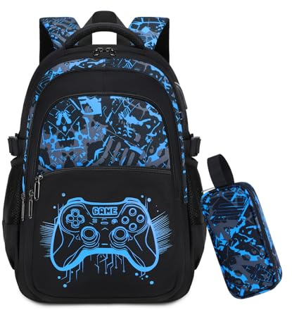 Byitin Sac à Dos Garçon, Cartable Lumineux avec Trousse 2 Pièces | Sac Scolaire Grande Capacité avec Design Lumineux, IdéAl pour Enfants en Primaire et CollèGe