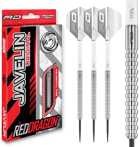 Red Dragon | Fléchettes Javelin Original Pointe Acier | 85% Tungstène | Disponible en 20g à 26g | Ailettes et Tiges Incluses