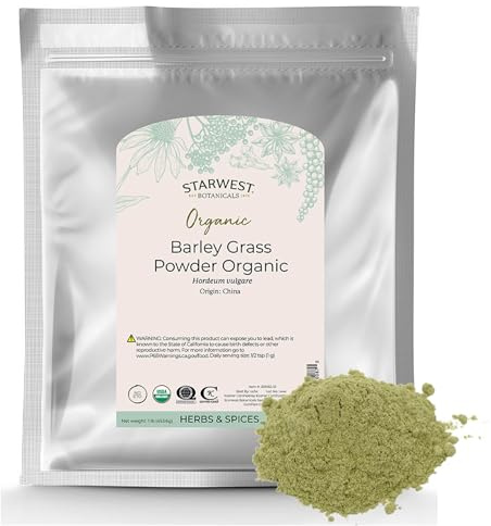 Starwest Botanicals Organic Barley Grass Powder - Green Barley Grass Powder Organic for Juice, Smoothies, & Baked Goods, Hordeum Vulgare, Non GMO - Bulk 1 lb Bag