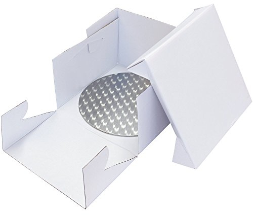 PME BBR879 Support Rond et Boîte à Gâteau, Plastique, Blanc, 20 x 20 x 15.2 cm
