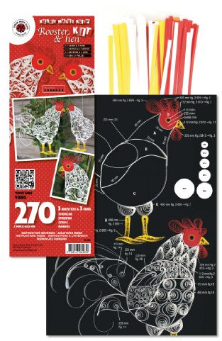 Karen Marie Klip - Hahn und Huhn Quilling Set, Papierstreifen gemischt, 5x450mm, ca. 270 Streifen