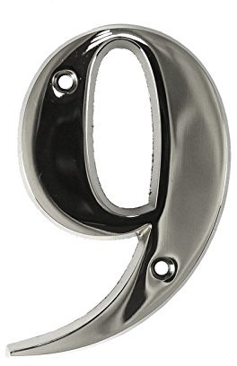 Beautiful 3 Inch Bevelled Edge Polished Chrome Door Number 9 - Screw Fix Silver Front House Number 9