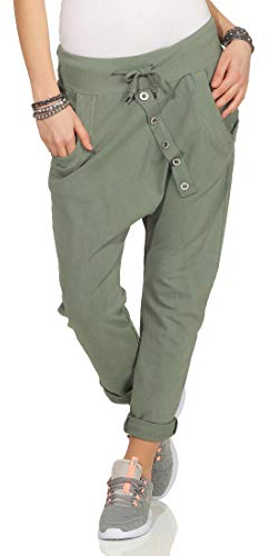 Mississhop 295 Damen Hose Sweatpants Jogginghose Baumwolle Freizeithose Boyfriend Sporthose Oliv