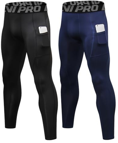 LNJLVI Pantaloni Sportivi a Compressione da Uomo Leggings Base Formazione Pantaloni (Nero-Navy,XL)