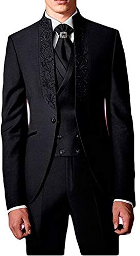 Abiti da uomo neri 3 pezzi abiti da sposa con ricamo giacca gilet pantaloni sposo smoking abiti partito, Nero , 102