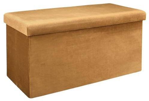 HOME DECO FACTORY - HD6817 Coffre Banc Pliable en Bois - Design Moderne, Espace de Rangement, Assise Confortable, pour Salon ou Chambre, 77 x 38 x 38 cm, Jaune