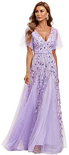 Ever-Pretty Women's V Neck Short Sleeve Elegant Floor Length A Line Long Tulle Evening Dresses 00736