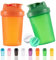 OOTD Protein Shaker Flasche 400 ml Auslaufsicher, BPA Frei, Eiweiß Shaker für Supplement Shakes mit Sieb & Skala, Fitness Mixer für cremige Whey Proteinpulver Shakes, (Orange+Green(2PCS)