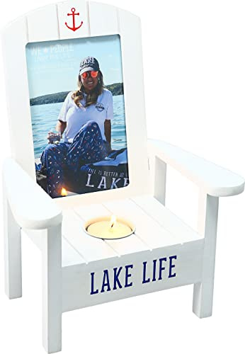 Pavilion Gift Company - Lake Life - Adirondack Chair 4 x 6 Vertical Picture Frame Tea Light Candle Holder - Lakehouse Decor Lake Lover Gift