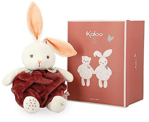 KALOO - Plume - Kokong av kärlek kanelfärgad kanin ultramjuk plyschhare 30 cm – stort babygosedjur – utvecklar känslan av beröring – vacker personlig presentförpackning – från födseln, K214003, rost