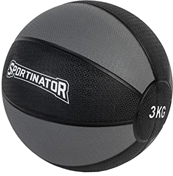 SPORTINATOR® Training Medizinball in grau/schwarz, mit Gewichtsangabe auf dem Ball, ideal für das Kraft- und Konditionstraining. Größe 1 bis 10, Gewicht von 1 kg bis 10 kg (3)