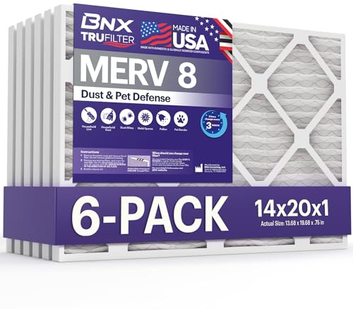 BNX TruFilter 14 x 20 x 1 luftfilter MERV 8 (6-pack) - TILLVERKAD I USA – damm- och husdjursförsvar, elektrostatisk veckad luftkonditionering, HVAC ugnsfilter för damm, husdjur, form, Pollen, MPR 600