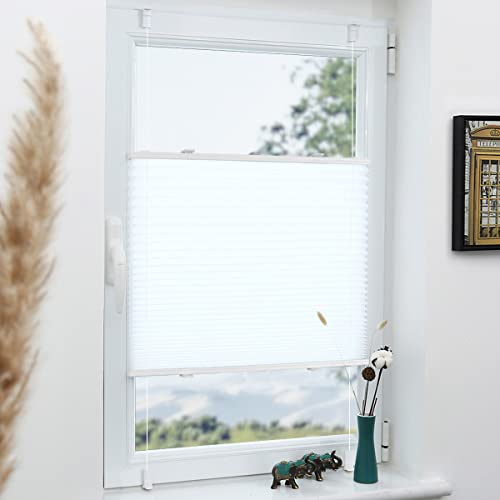 Plissee Klemmfix ohne Bohren Weiß 55x80cm(BxH) Plissees lichtdurchlässig Blickdicht Jalousien ohne Bohren Fensterrollo Klemmrollos Sonnenschutz Sichtschutz Faltrollo Easyfix Rollos für Fenster