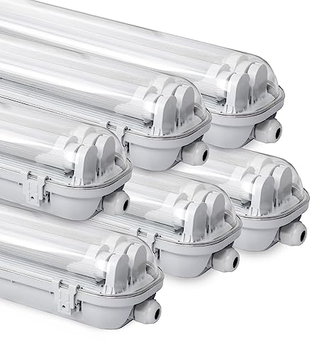 Daromigo LED Feuchtraumleuchte Wannenleuchte 150cm, 2 x 24w 4800LM Kaltweiß 6500K Doppelt T8 LED Röhre, IP65 Wasserfest Feuchtraumlampe Werkstattlampe für Garage, Keller, Büro (6 Stück)