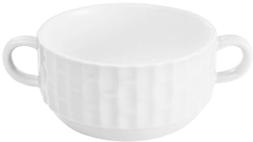 TYMYYS Suppentassen Mit Henkel,suppenschüssel Mit Griffen, Bouillonbecher, Cremesuppenschalen Porzellan, Keramikschale-Weiß-11x11x5cm, 320ml