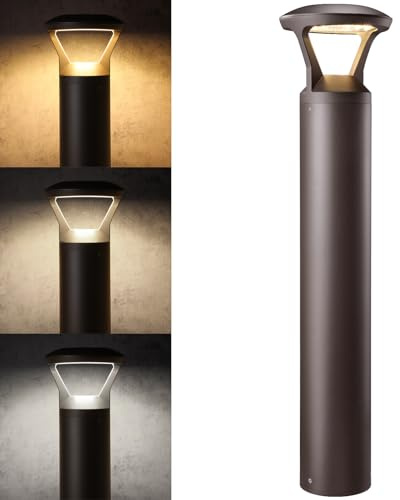 LEONLITE 3CCT LED Bollard Landscape Pathway Light, 42 14W/19W/24W Adjustable Watts, 120V-277V Commercial Bollard Fixture, 0-10V Dimmable UL Listed Landscape Area Light, Open-Top