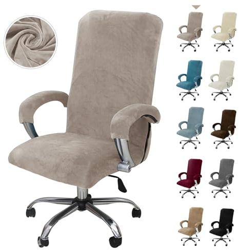 Alishomtll Housse de chaise de bureau avec accoudoirs extensibles en velours - Housse de fauteuil de jeu - Housse élastique - Pour chaise de bureau d'ordinateur - Chaise pivotante - Taupe - Taille L
